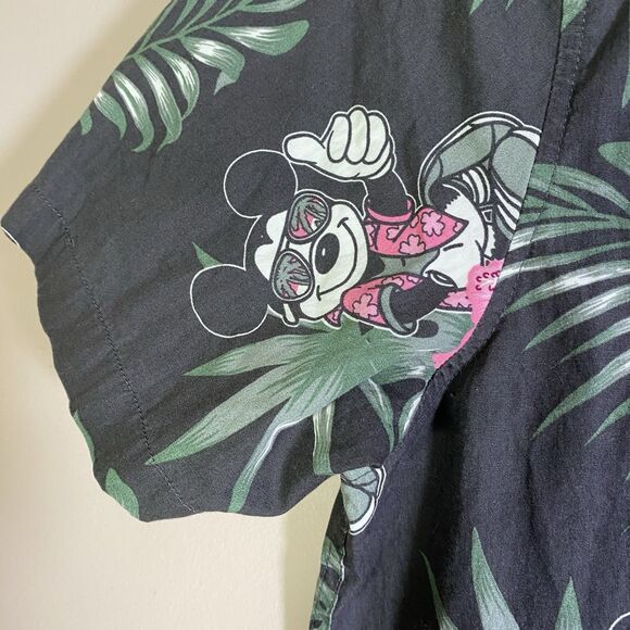 NEFF DISNEY Shirt  Mens Large Mickey Mouse Blue Floral Hawaiian Button Up Cotton - Picture 3 of 14
